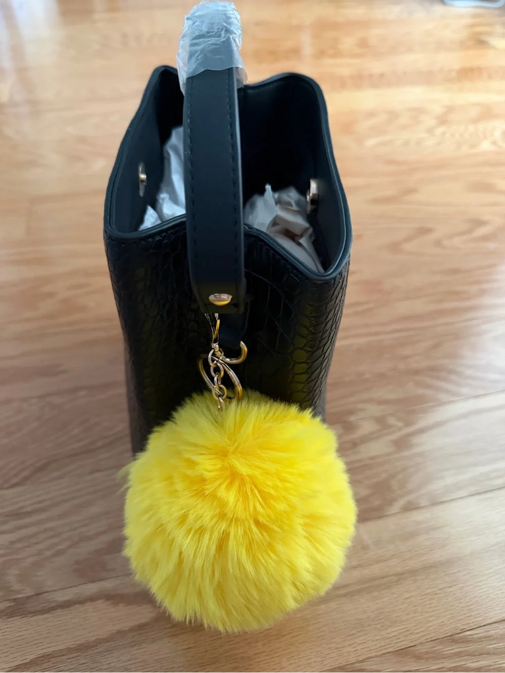 Bright Yellow Large Faux Fur Pom Pom Bag Charm